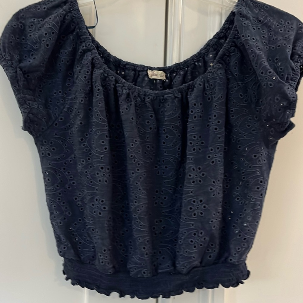 Navy hollister peasant shirt